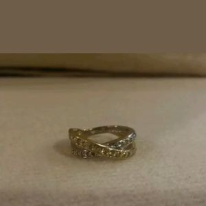 Round Pave Diamond Ladies Criss Cross Ring 14K Two-Tone Gold & White Gold Sz 6